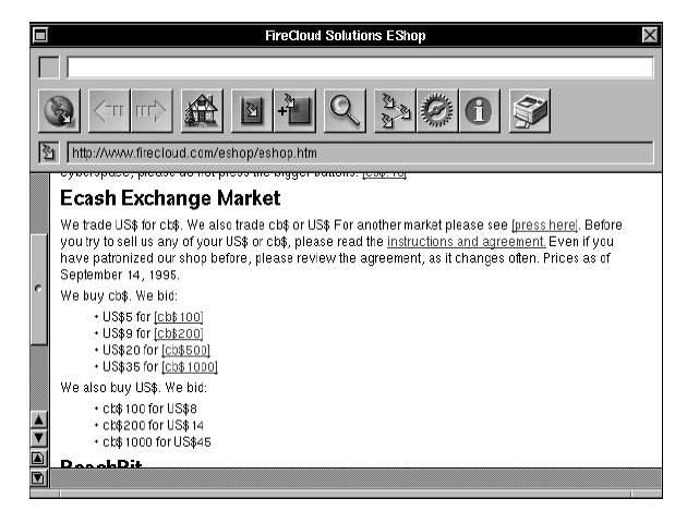 Place de marché eCash EShop FireCloud Solutions 1995
